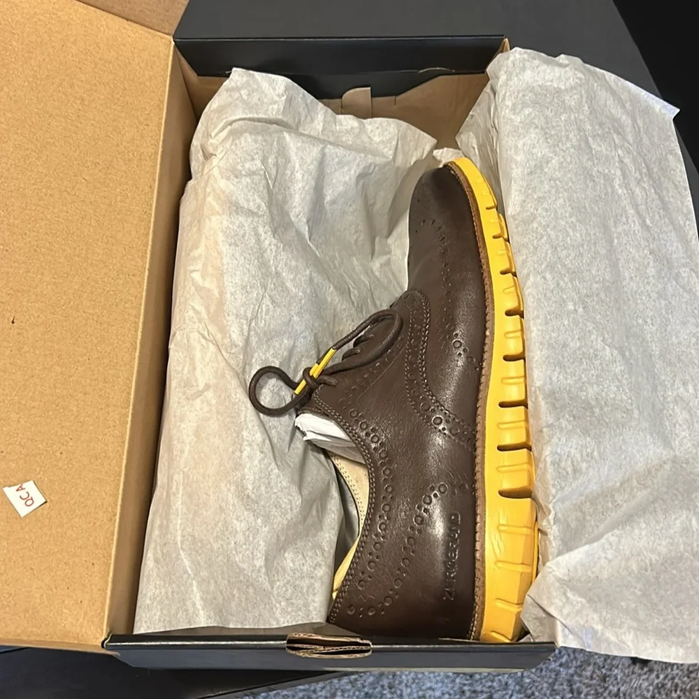 Cole Haan Brown Leather Wingtip Derbys with Yellow Sole